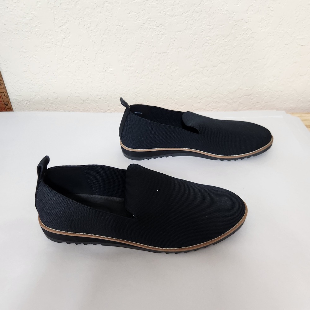Eileen Fisher Black Stretch Knit Slip On Loafers Lug Sole Flats Womens 11